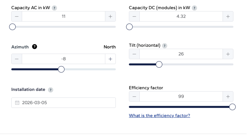 entering parameters of your solar panels into solcast